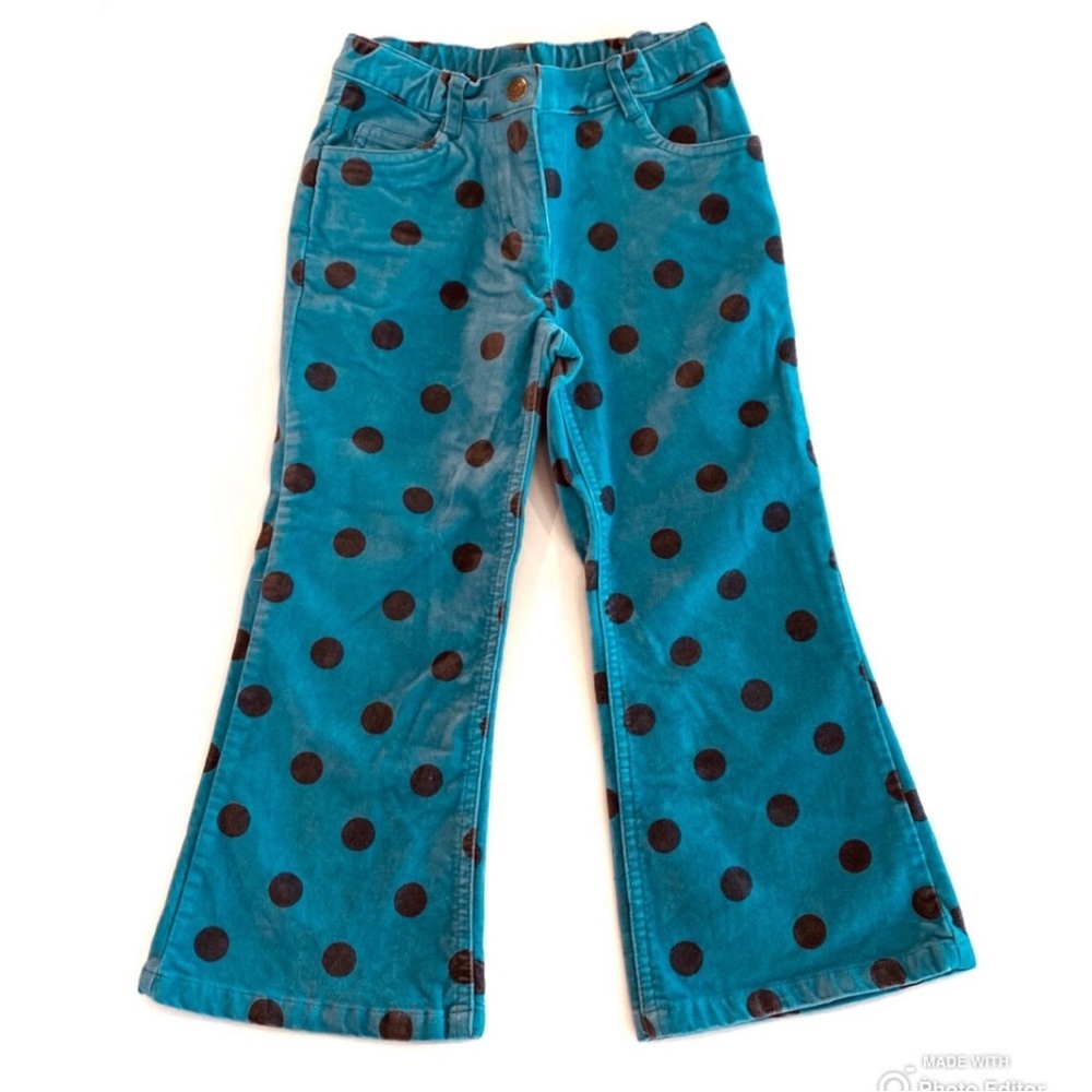 Mini Boden Teal Corduroy Polka Dot Flared Pants